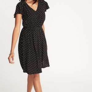 Old Navy Black White Polka Dot Wrap Tie Midi Dress